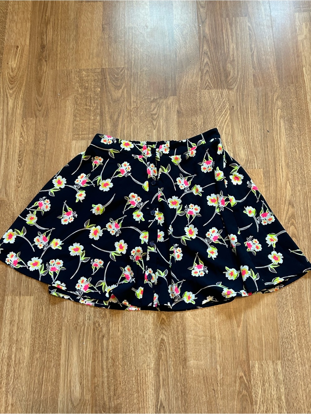 La Hearts Navy Mini Skirt with Pink & Yellow Floral Print